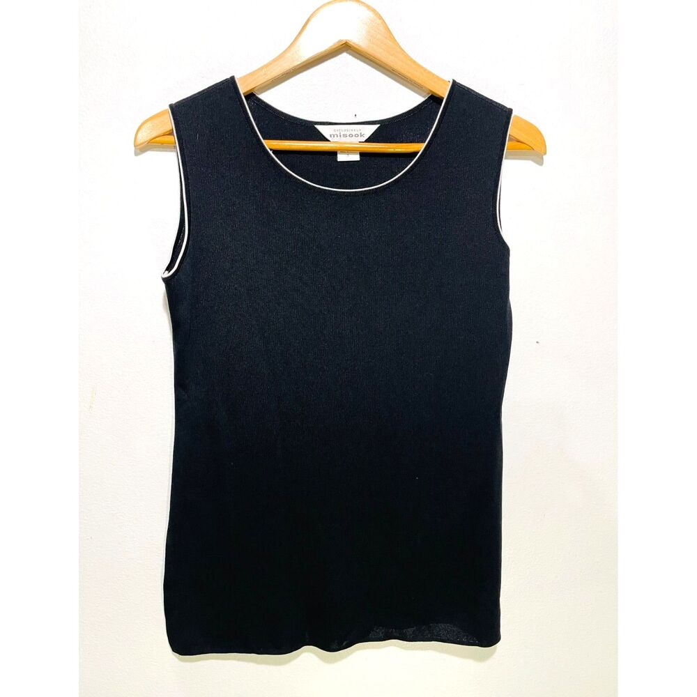 Exclusively Misook classic knit tank top black casual office minimalist women S